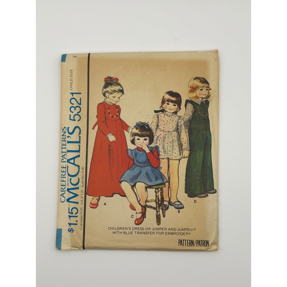 Vintage 1976 McCalls‎ 5321 Kids Dress Jumper Jumpsuit Sewing Pattern Size 3
